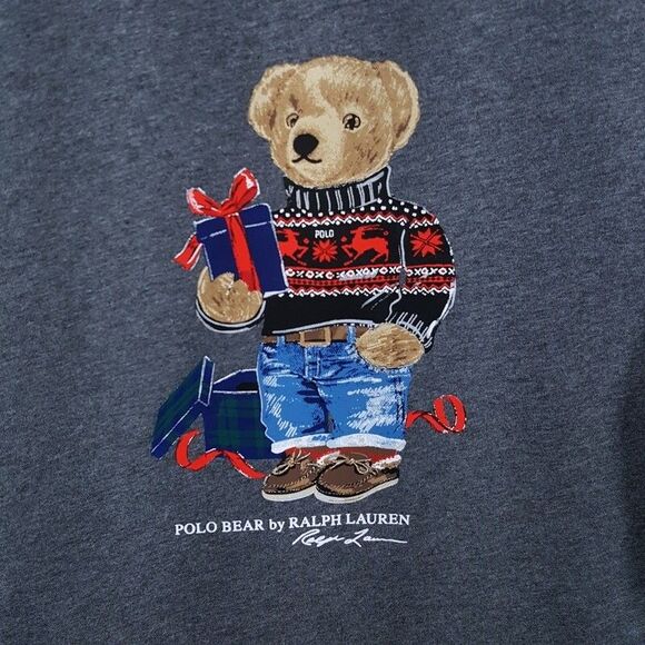 POLO RALPH LAUREN Shirt Mens Large Gray Pullover Crew Long Sleeve Polo Bear Logo - Picture 3 of 7